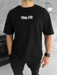 Unisex Bisiklet Yaka Baskılı Oversize T-Shirt – Siyah