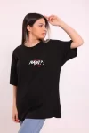 Unisex Bisiklet Yaka Baskılı Oversize T-Shirt – Siyah