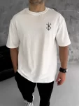 Unisex Bisiklet Yaka Baskılı Oversize T-Shirt – Beyaz