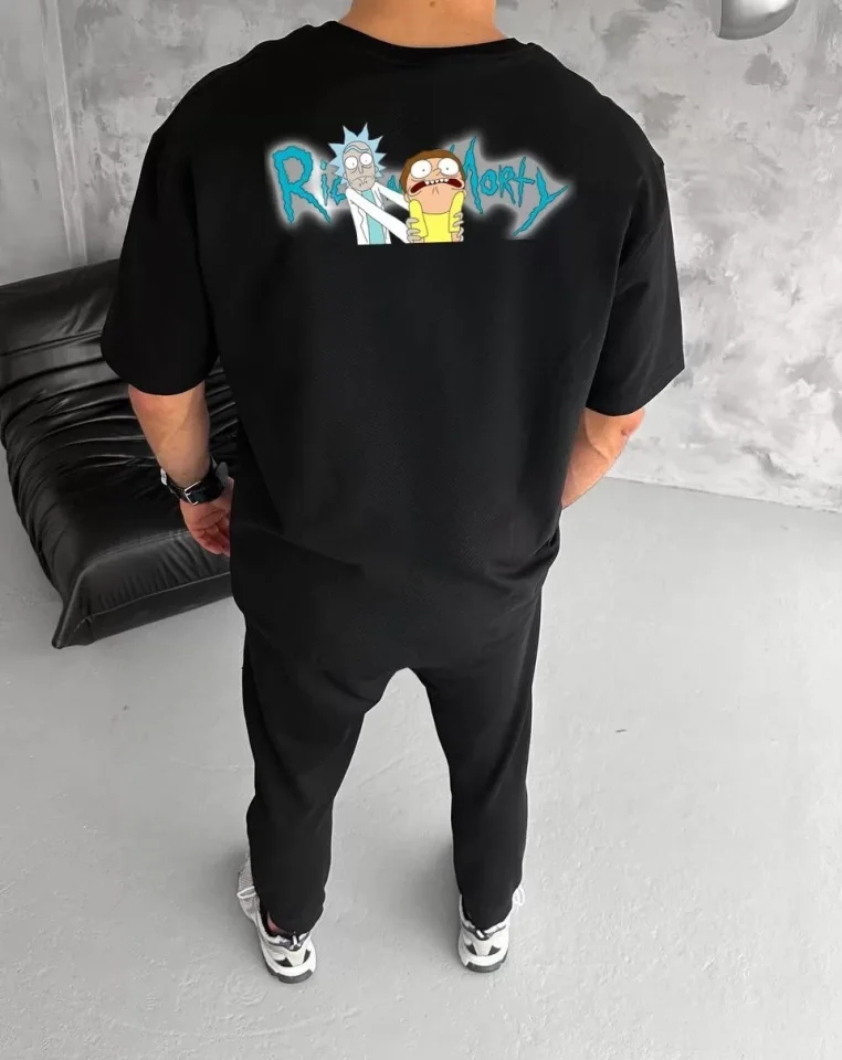 Unisex Bisiklet Yaka Baskılı Oversize T-Shirt - Siyah Unisex Bisiklet Yaka Baskılı Oversize T-Shirt - Siyah