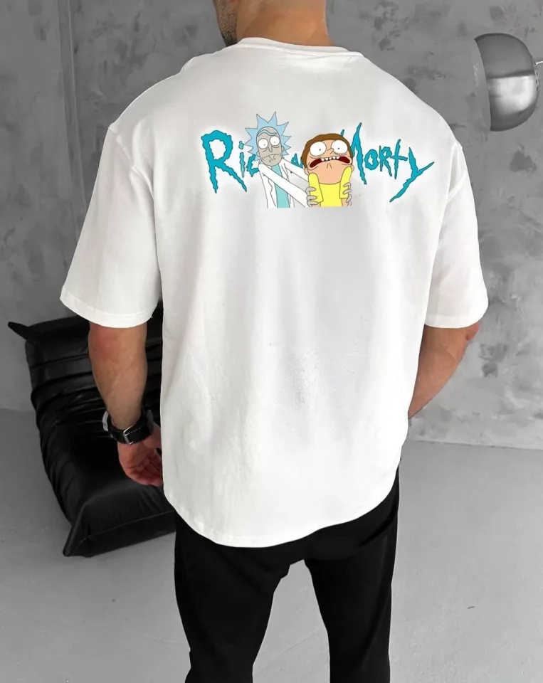 Unisex Bisiklet Yaka Baskılı Oversize T-Shirt - Beyaz Unisex Bisiklet Yaka Baskılı Oversize T-Shirt - Beyaz