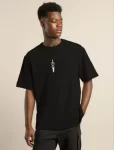 Unisex Bisiklet Yaka Baskılı Oversize T-Shirt – Siyah