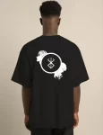Unisex Bisiklet Yaka Baskılı Oversize T-Shirt – Siyah