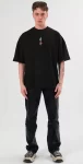 Unisex Bisiklet Yaka Baskılı Oversize T-Shirt – Siyah