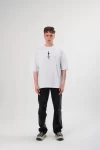 Unisex Bisiklet Yaka Baskılı Oversize T-Shirt – Beyaz