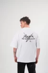 Unisex Bisiklet Yaka Baskılı Oversize T-Shirt – Beyaz