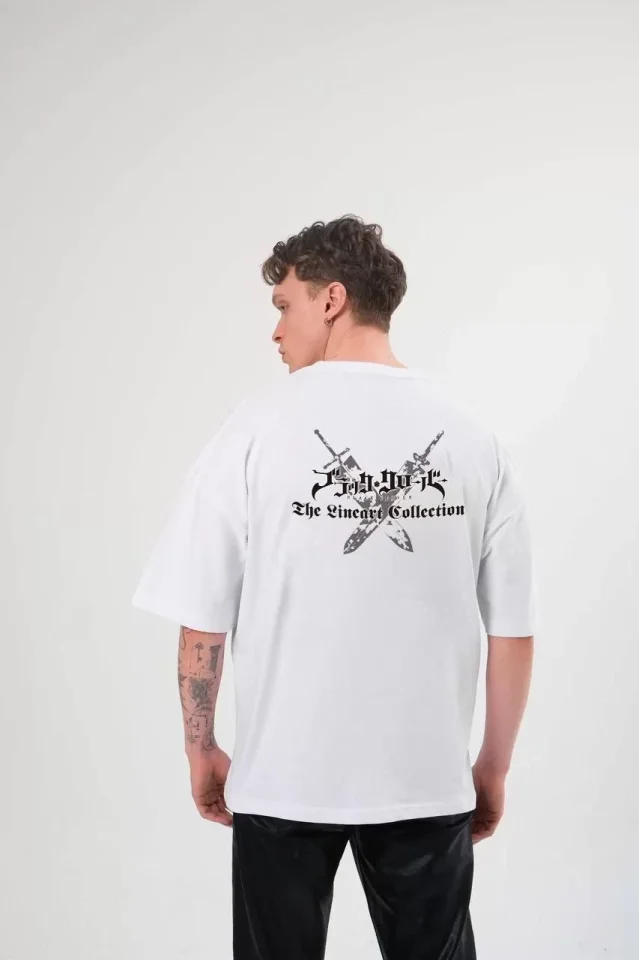 Unisex Bisiklet Yaka Baskılı Oversize T-Shirt - Beyaz Unisex Bisiklet Yaka Baskılı Oversize T-Shirt - Beyaz