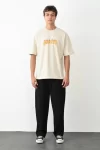 Unisex Bisiklet Yaka Baskılı Oversize T-Shirt – Beyaz