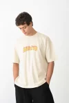 Unisex Bisiklet Yaka Baskılı Oversize T-Shirt – Beyaz