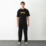 Unisex Bisiklet Yaka Baskılı Oversize T-Shirt – Siyah