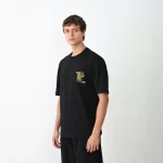 Unisex Bisiklet Yaka Baskılı Oversize T-Shirt – Siyah