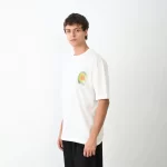 Unisex Bisiklet Yaka Baskılı Oversize T-Shirt – Beyaz