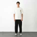 Unisex Bisiklet Yaka Baskılı Oversize T-Shirt – Beyaz