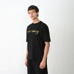 Unisex Bisiklet Yaka Baskılı Oversize T-Shirt – Siyah