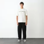 Unisex Bisiklet Yaka Baskılı Oversize T-Shirt – Beyaz