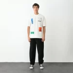 Unisex Bisiklet Yaka Baskılı Oversize T-Shirt – Beyaz