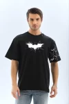 Unisex Ön Ve Kol Baskılı Oversize T-shirt – Siyah
