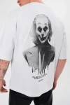 Unisex Bisiklet Yaka Baskılı Oversize T-Shirt – Beyaz