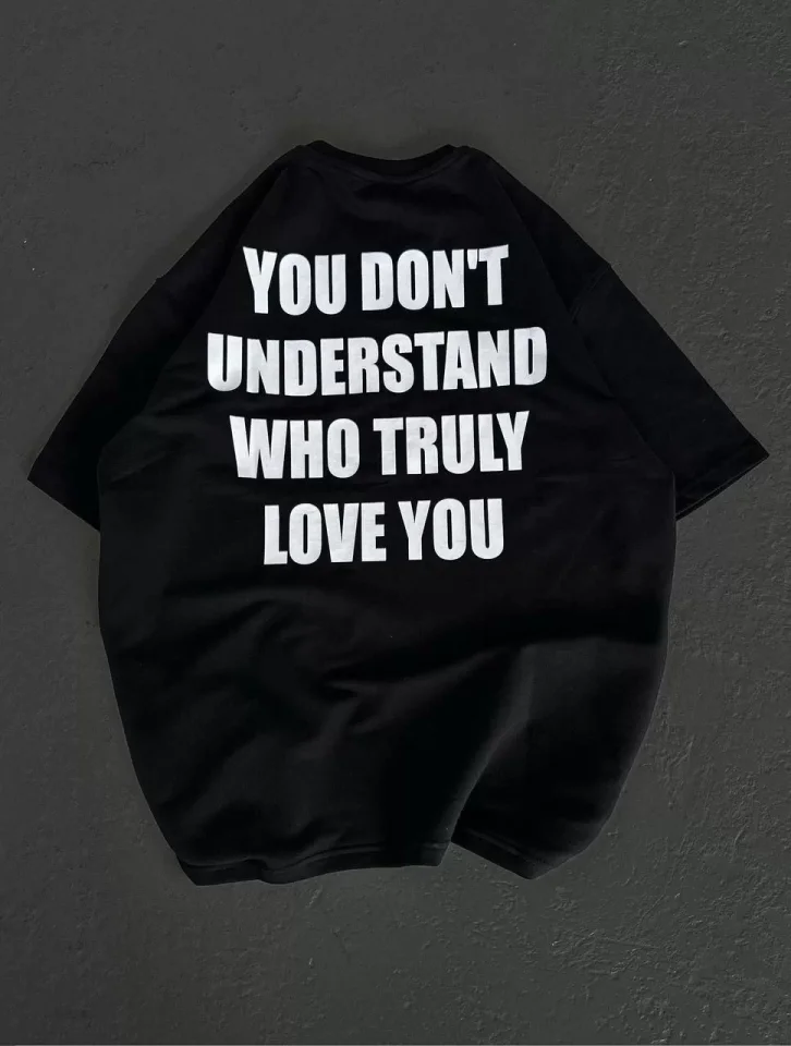 Unisex Bisiklet Yaka Baskılı Oversize T-Shirt - Siyah Unisex Bisiklet Yaka Baskılı Oversize T-Shirt - Siyah