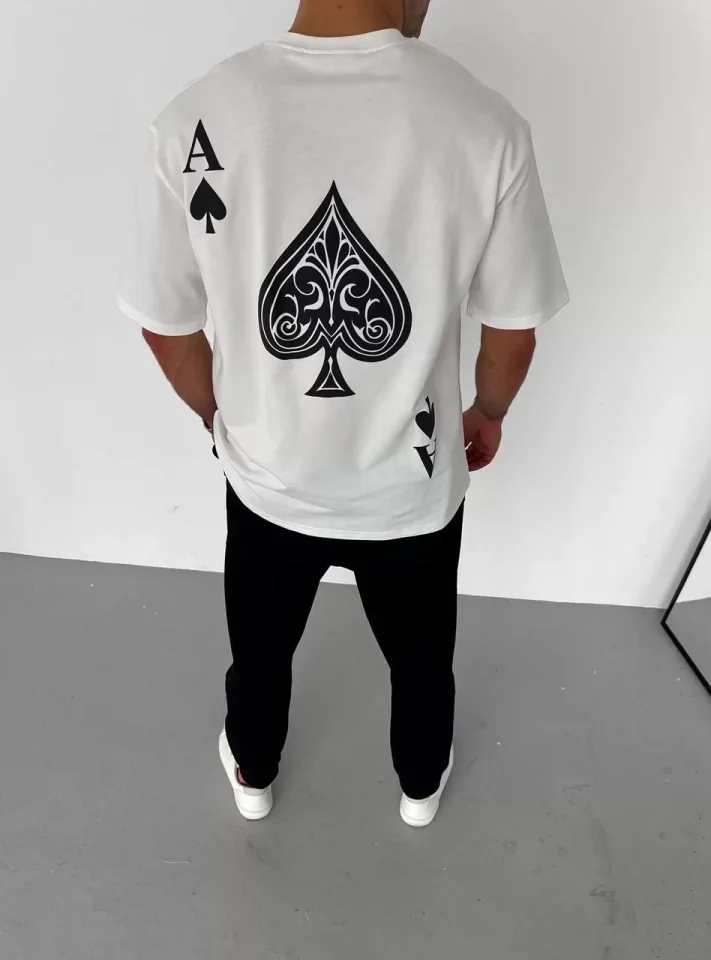 Unisex Bisiklet Yaka Baskılı Oversize T-Shirt - Beyaz Unisex Bisiklet Yaka Baskılı Oversize T-Shirt - Beyaz