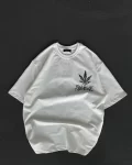 Unisex Bisiklet Yaka Baskılı Oversize T-Shirt – Beyaz