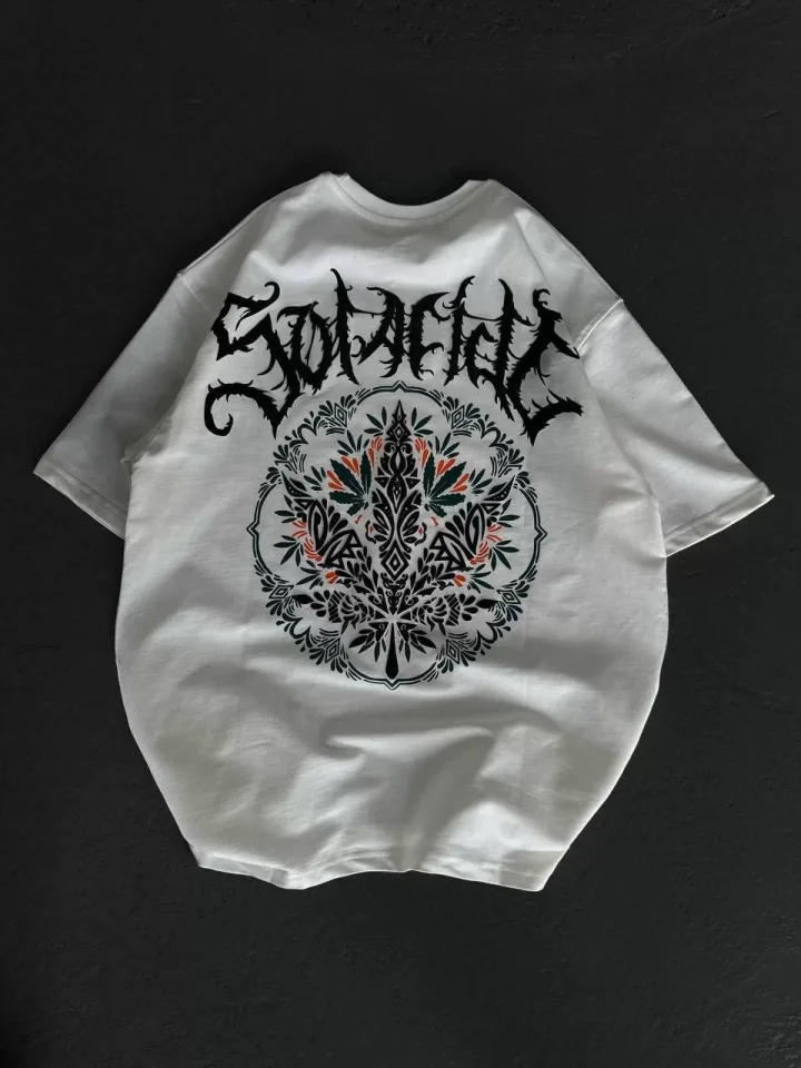 Unisex Bisiklet Yaka Baskılı Oversize T-Shirt - Beyaz Unisex Bisiklet Yaka Baskılı Oversize T-Shirt - Beyaz