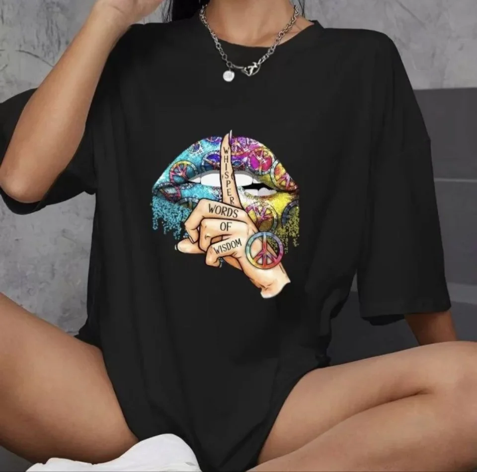 Unisex Bisiklet Yaka Baskılı Oversize T-Shirt - Siyah Unisex Bisiklet Yaka Baskılı Oversize T-Shirt - Siyah