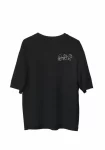 Unisex Bisiklet Yaka Baskılı Oversize T-Shirt – Siyah