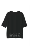 Unisex Bisiklet Yaka Baskılı Oversize T-Shirt – Siyah