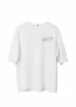 Unisex Bisiklet Yaka Baskılı Oversize T-Shirt – Beyaz