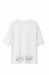 Unisex Bisiklet Yaka Baskılı Oversize T-Shirt – Beyaz