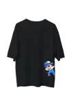 Unisex Bisiklet Yaka Baskılı Oversize T-Shirt – Siyah