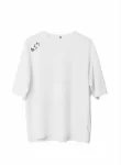 Unisex Bisiklet Yaka Baskılı Oversize T-Shirt – Beyaz