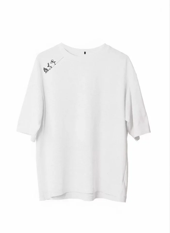 Unisex Bisiklet Yaka Baskılı Oversize T-Shirt - Beyaz Unisex Bisiklet Yaka Baskılı Oversize T-Shirt - Beyaz