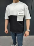 Unisex Torba Cep Detaylı  Parçalı T-Shirt – Siyah