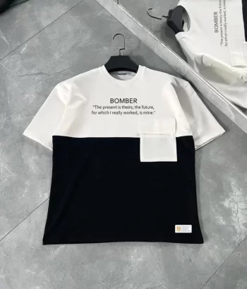 Unisex Torba Cep Detaylı Parçalı T-Shirt - Siyah