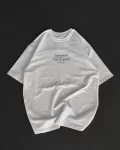 Unisex Bisiklet Yaka Baskılı Oversize T-Shirt – Beyaz