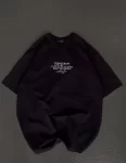 Unisex Bisiklet Yaka Baskılı Oversize T-Shirt – Siyah
