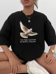 Unisex Bisiklet Yaka Baskılı Oversize T-Shirt – Siyah