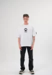Unisex Bisiklet Yaka Baskılı Oversize T-Shirt – Beyaz