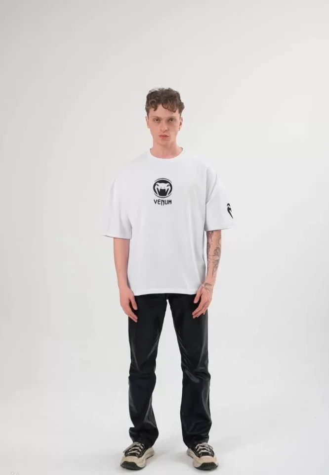 Unisex Bisiklet Yaka Baskılı Oversize T-Shirt - Beyaz Unisex Bisiklet Yaka Baskılı Oversize T-Shirt - Beyaz