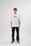 Unisex Bisiklet Yaka Baskılı Oversize T-Shirt - Siyah