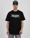 Unisex Bisiklet Yaka Baskılı Oversize T-Shirt – Siyah