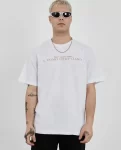 Unisex Bisiklet Yaka Baskılı Oversize T-Shirt – Beyaz