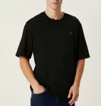 Unisex Bisiklet Yaka Baskılı Oversize T-Shirt – Siyah