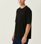 Unisex Bisiklet Yaka Baskılı Oversize T-Shirt – Siyah