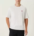 Unisex Bisiklet Yaka Baskılı Oversize T-Shirt – Beyaz