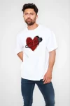 Unisex Bisiklet Yaka Baskılı Oversize T-Shirt – Beyaz