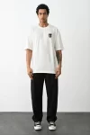 Unisex Bisiklet Yaka Baskılı Oversize T-Shirt – Beyaz
