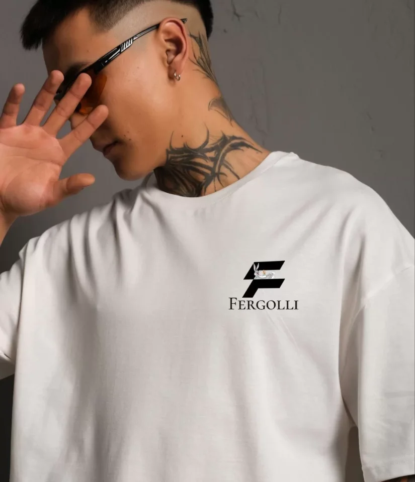 Unisex Bisiklet Yaka Baskılı Oversize T-Shirt - Beyaz Unisex Bisiklet Yaka Baskılı Oversize T-Shirt - Beyaz